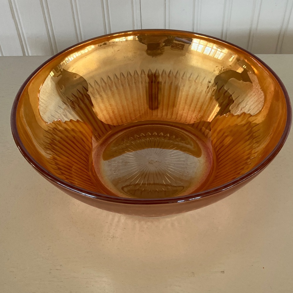 Vintage Carnival Glass Serving Bowl, Cut Glass